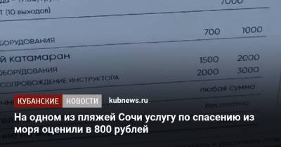 На одном из пляжей Сочи услугу по спасению из моря оценили в 800 рублей