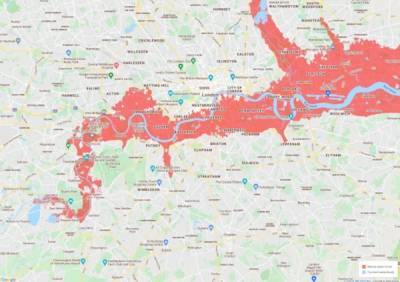Climate Central создал карту будущих затоплений Лондона