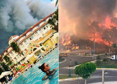 Сильнейший лесной пожар в Анталии подходит к отелям в регионе Сиде