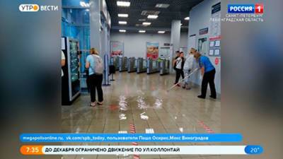 Вестибюль станции метро в Петербурге затопило из-за ливня
