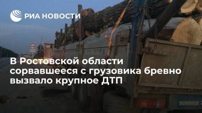 В Ростовской области произошло массовое ДТП из-за сорвавшегося с грузовика бревна