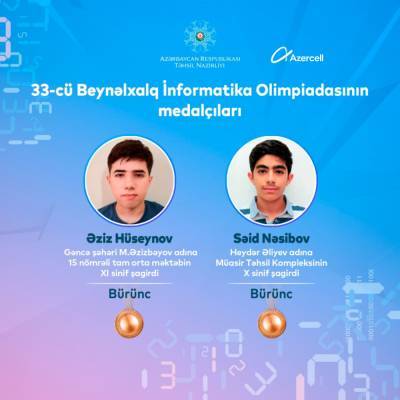 При поддержке Azercell наши школьники завоевали две медали на Международной Олимпиаде по Информатике!