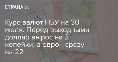 Курс валют НБУ на 30 июля. Перед выходными доллар вырос на 2 копейки, а евро - сразу на 22