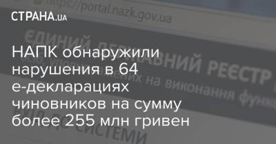 Руслан Стефанчук - НАПК обнаружили нарушения в 64 е-декларациях чиновников на сумму более 255 млн гривен - strana.ua - Украина
