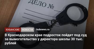 В Краснодарском крае подросток пойдет под суд за вымогательство у директора школы 30 тыс. рублей