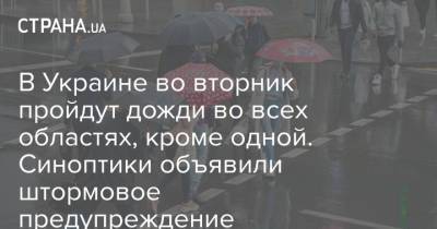 В Украине во вторник пройдут дожди во всех областях, кроме одной. Синоптики объявили штормовое предупреждение