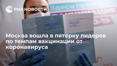 Москва вошла в пятерку лучших регионов по темпам вакцинации от коронавируса