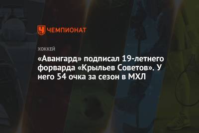 «Авангард» подписал 19-летнего форварда «Крыльев Советов». У него 54 очка за сезон в МХЛ
