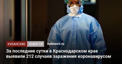 За последние сутки в Краснодарском крае выявили 212 случаев заражения коронавирусом