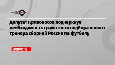 Депутат Кривоносов подчеркнул необходимость грамотного подбора нового тренера сборной России по футболу