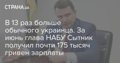 В 13 раз больше обычного украинца. За июнь глава НАБУ Сытник получил почти 175 тысяч гривен зарплаты