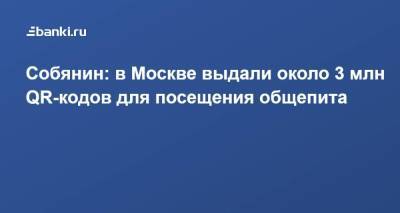 Собянин: в Москве выдали около 3 млн QR-кодов для посещения общепита