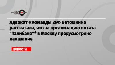 Адвокат «Команды 29» Ветошкина рассказала, что за организацию визита «Талибана»* в Москву предусмотрено наказание