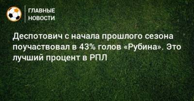 Деспотович с начала прошлого сезона поучаствовал в 43% голов «Рубина». Это лучший процент в РПЛ