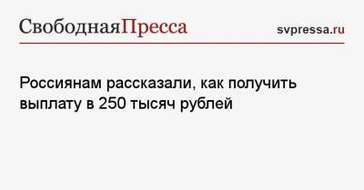 Россиянам рассказали, как получить выплату в 250 тысяч рублей