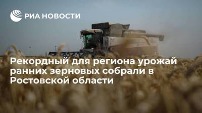 В Ростовской области собрали рекордный для региона урожай ранних зерновых в 12,685 миллиона тонн