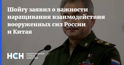 Шойгу заявил о важности наращивания взаимодействия вооруженных сил России и Китая
