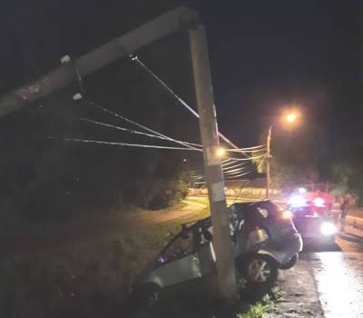 В Зеленогорске автомобилист въехал в столб и сломал его пополам