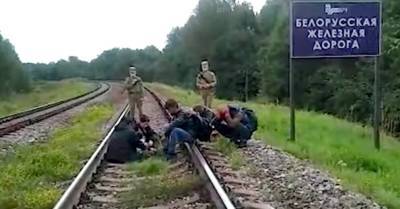 ВИДЕО: белорусские пограничники с оружием в руках гонят мигрантов к границе с Латвией
