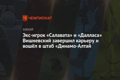 Экс-игрок «Салавата» и «Далласа» Вишневский завершил карьеру и вошёл в штаб «Динамо-Алтай