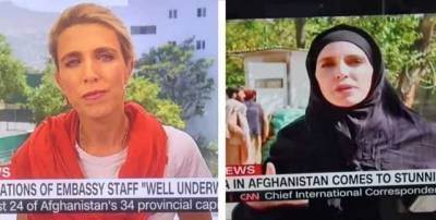 Журналистка CNN надела хиджаб и вела трансляцию на фоне талибов, кричащих "смерть Америке"