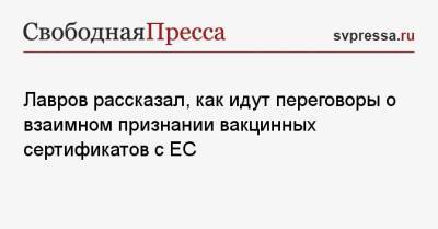 Лавров рассказал, как идут переговоры о взаимном признании вакцинных сертификатов с ЕС