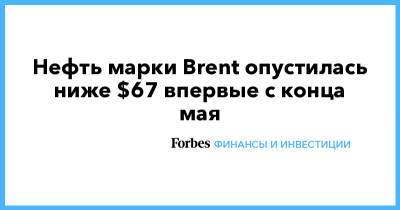 Нефть марки Brent опустилась ниже $67 впервые с конца мая