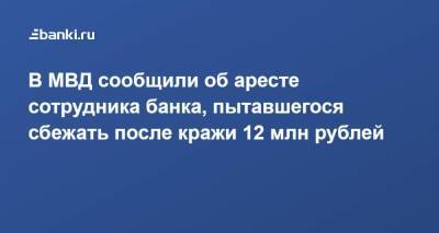 В МВД сообщили об аресте сотрудника банка, пытавшегося сбежать после кражи 12 млн рублей