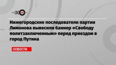 Нижегородские последователи партии Лимонова вывесили баннер «Свободу политзаключенным» перед приездом в город Путина