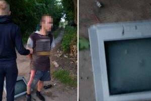 В Луцке мужчину задержали с украденным телевизором в руках
