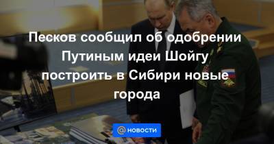 Песков сообщил об одобрении Путиным идеи Шойгу построить в Сибири новые города