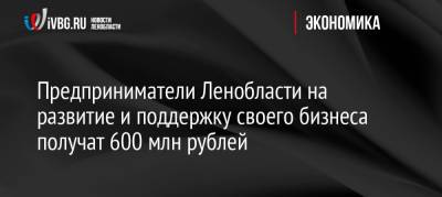 Предприниматели Ленобласти на развитие и поддержку своего бизнеса получат 600 млн рублей
