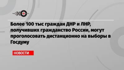 Более 100 тыс граждан ДНР и ЛНР, получивших гражданство России, могут проголосовать дистанционно на выборы в Госдуму