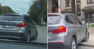ВИДЕО: пьяная женщина за рублем BMW въехала в барьер на улице Бривибас