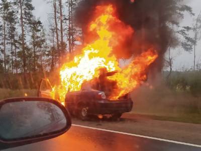 Одинокая легковушка выгорела дотла на трассе во Всеволожском районе