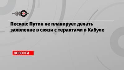 Песков: Путин не планирует делать заявление в связи с терактами в Кабуле