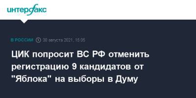 ЦИК попросит ВС РФ отменить регистрацию 9 кандидатов от "Яблока" на выборы в Думу