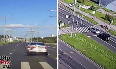 В Петрозаводске автомобиль вылетел на пешеходник после столкновения