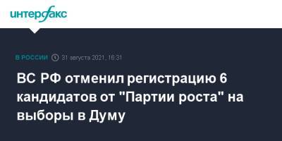 ВС РФ отменил регистрацию 6 кандидатов от "Партии роста" на выборы в Думу - interfax.ru - Москва - Россия