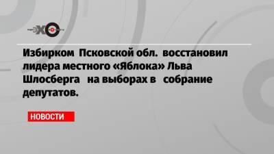 Избирком Псковской обл. восстановил лидера местного «Яблока» Льва Шлосберга на выборах в собрание депутатов.