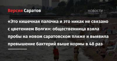 «Это кишечная палочка и это никак не связано с цветением Волги»: общественница взяла пробы на новом саратовском пляже и выявила превышение бактерий выше нормы в 48 раз