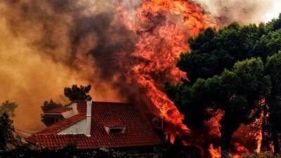 Крупный пожар тушат в пригороде Афин
