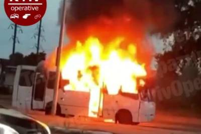 Маршрутка с пассажирами вспыхнула в Киеве (видео)