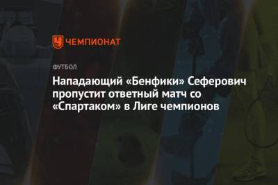 Нападающий «Бенфики» Сеферович пропустит ответный матч со «Спартаком» в Лиге чемпионов
