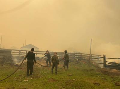 Огонь лесных пожаров перекинулся на хозяйственные постройки в якутском селе Бяс-Кюель