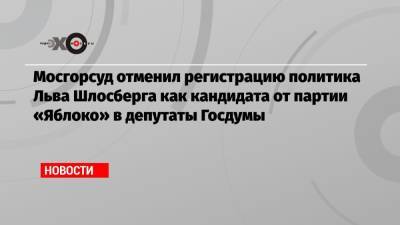 Мосгорсуд отменил регистрацию политика Льва Шлосберга как кандидата от партии «Яблоко» в депутаты Госдумы