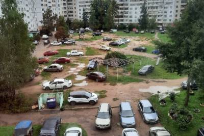 Фотофакт: почти полсотни псковичей припарковали машины на газоне