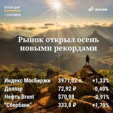 Итоги среды, 1 сентября: Рынок РФ начал осень с рекордов