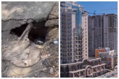 Асфальт ушел под землю на парковке в элитной части Одессы: видео от очевидцев