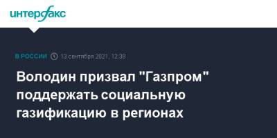 Володин призвал "Газпром" поддержать социальную газификацию в регионах